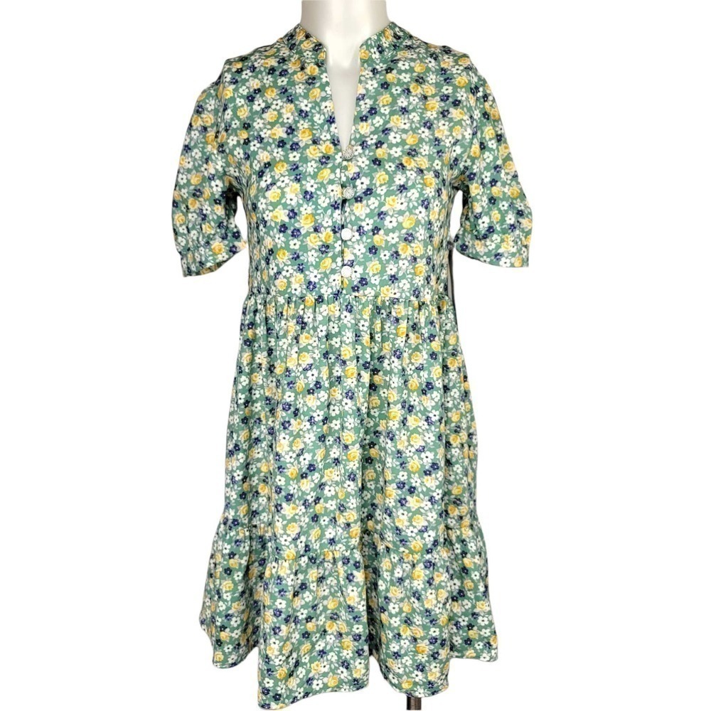 KINGSTON Grey Floral Rayon Challis Dress Green